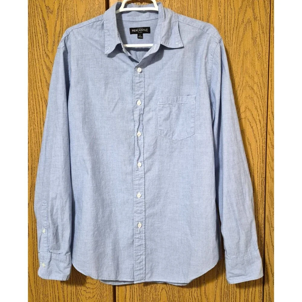 J. Crew Men's Mercantile Flex Light Blue Button Up Long Sleeve Shirt Size L